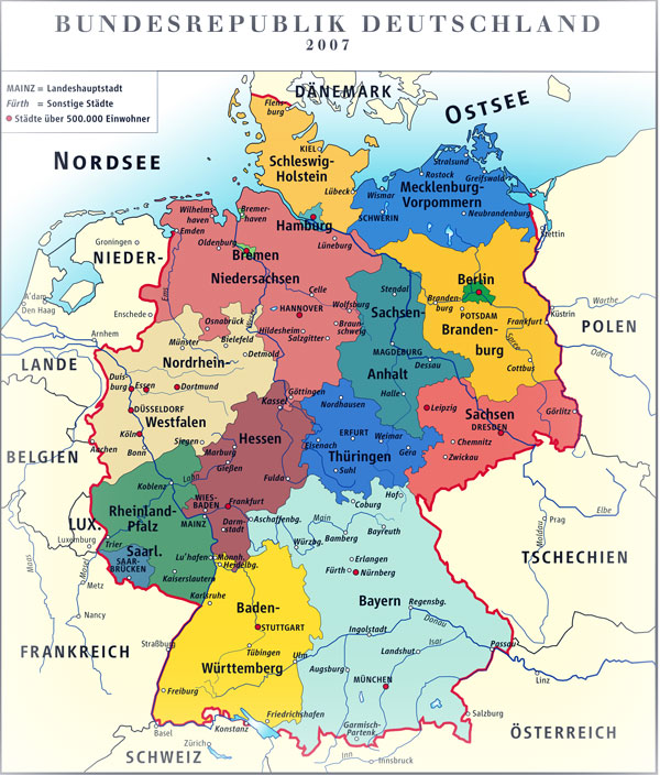 Deutschland's Karte mit Bundesländer und große Städte