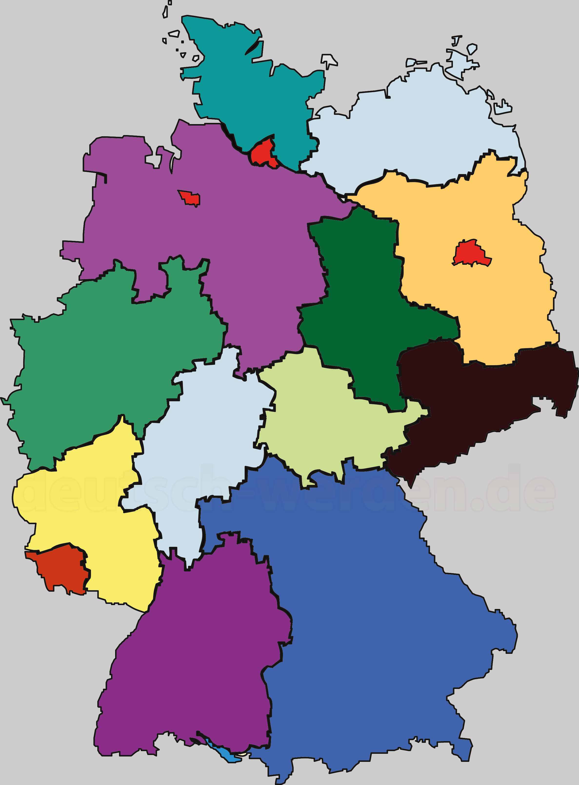 Verschiedene Deutschland Karten - Bunt, Leer, mit/ohne Bundesländer