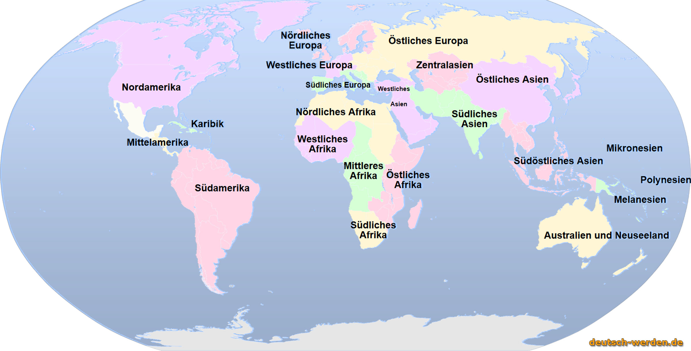 Kontinente und Subkontinente und Regionen